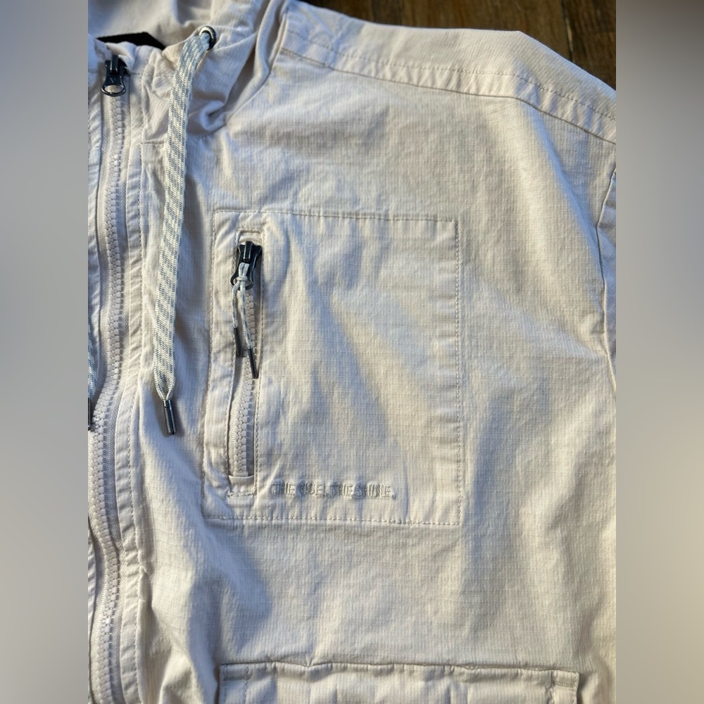 VOURI Vintage Cream Ripstop Utility Jacket with Hood Organic Cotton Cargo Pocket - Picture 7 of 14